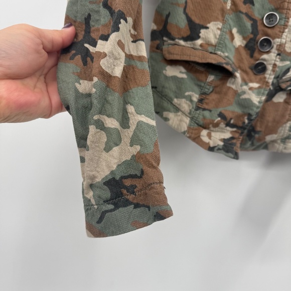 Free People Blazer Women 0 Green Camouflage Fitted Jacket Buttons Army Knit - Picture 2 of 12